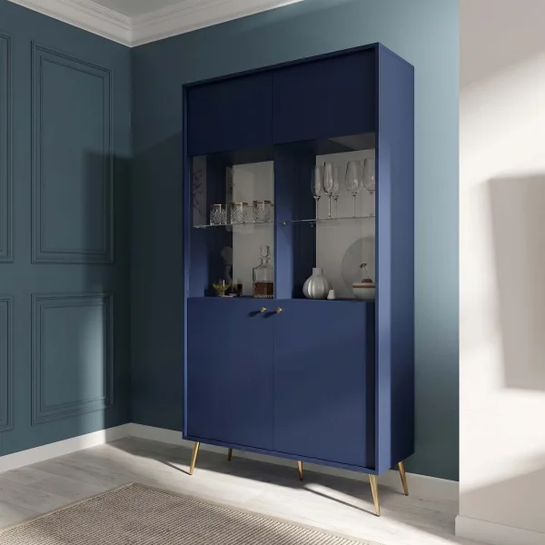 Vetrina 106x191h cm 2 ante e vani a vista blu navy Carly