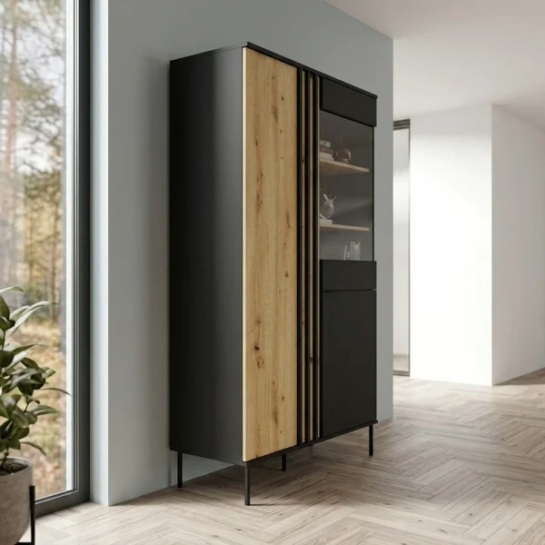 Vetrina 110x195h cm 2 ante cannettato nero rovere Garda