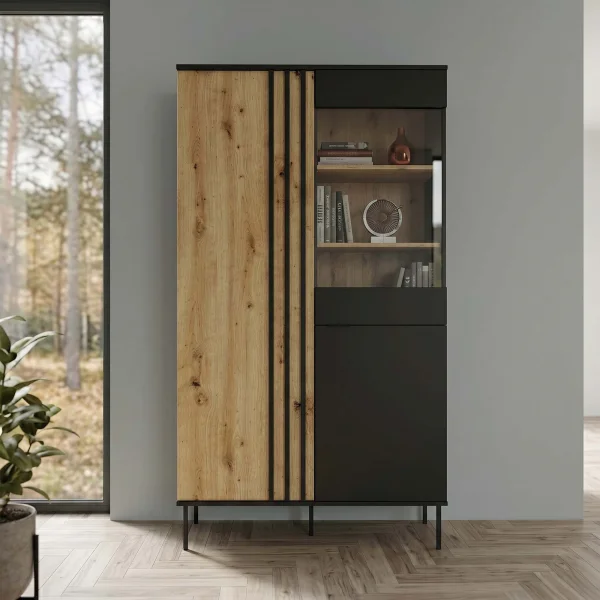 Vetrina 110x195h cm 2 ante cannettato nero rovere Garda