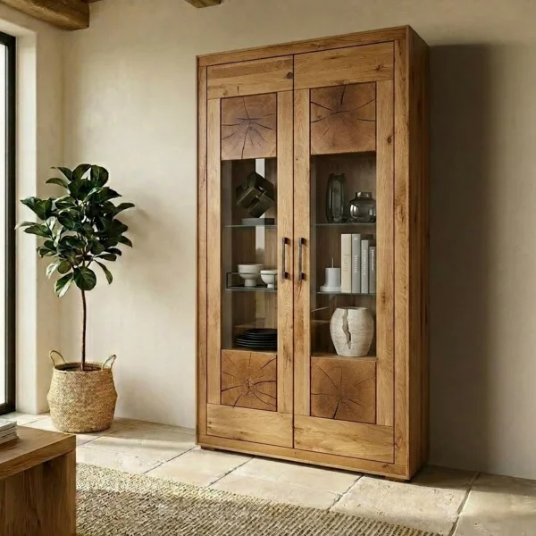 Vetrina 110x201h cm 2 ante legno massello rovere Ebania