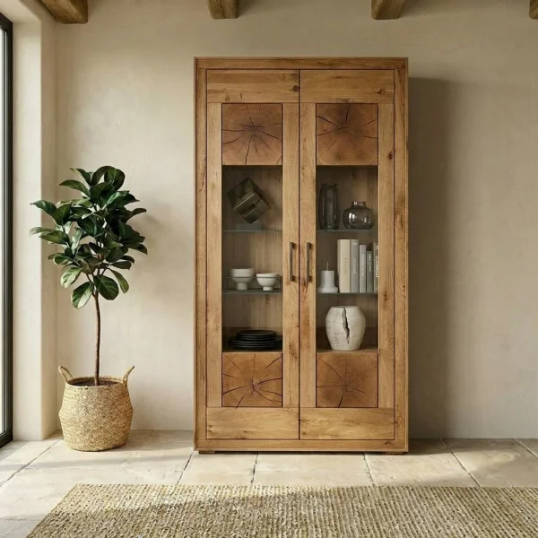 Vetrina 110x201h cm 2 ante legno massello rovere Ebania