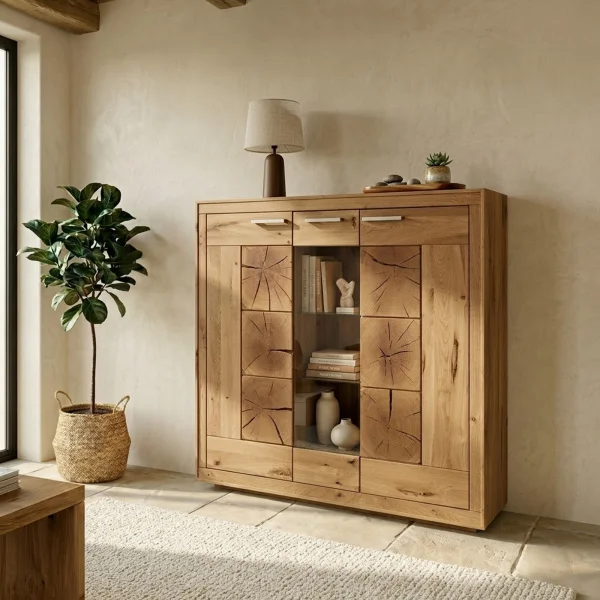 Vetrina 150x135h cm 3 ante legno massello rovere Ebania