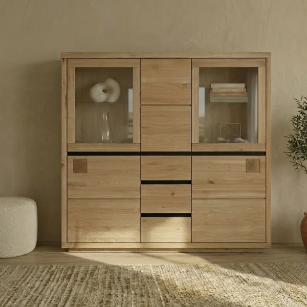 Vetrina 166x148h cm 5 ante 3 cassetti legno massello rovere Tarselia