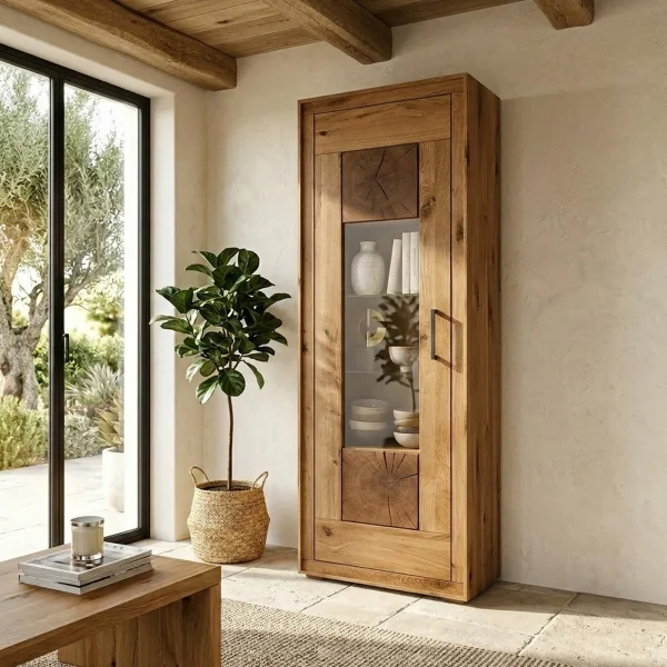 Vetrina 62x201h cm 1 anta legno massello rovere Ebania