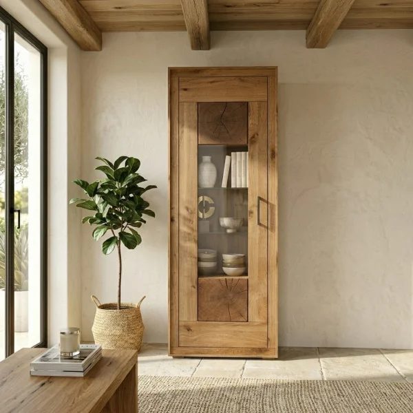 Vetrina 62x201h cm 1 anta legno massello rovere Ebania
