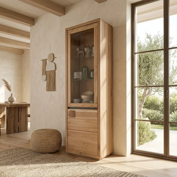 Vetrina 65x205h cm 2 ante apertura destra legno massello rovere Tarselia