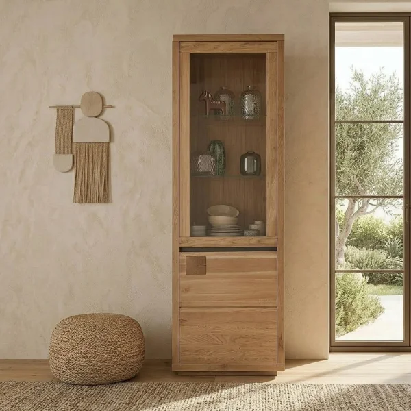 Vetrina 65x205h cm 2 ante apertura destra legno massello rovere Tarselia