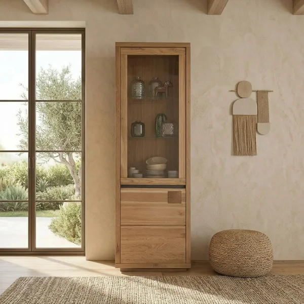 Vetrina 65x205h cm 2 ante apertura sinistra legno massello rovere Tarselia