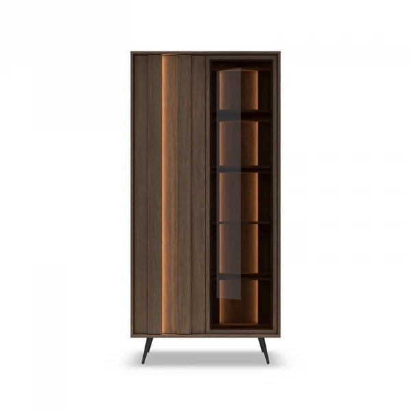 Vetrina 94x196h cm con led 2 ante 5 ripiani reversibile soggiorno noce Bois