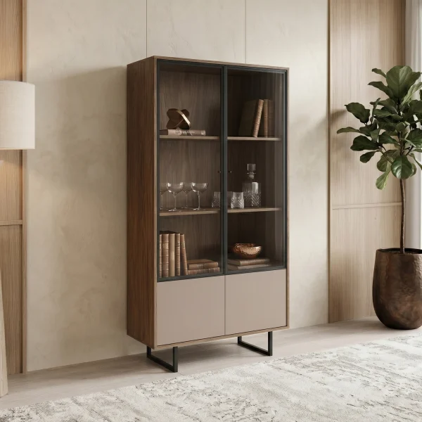 Vetrinetta moderna 90x190h cm 2 ante rovere scuro tortora Domus