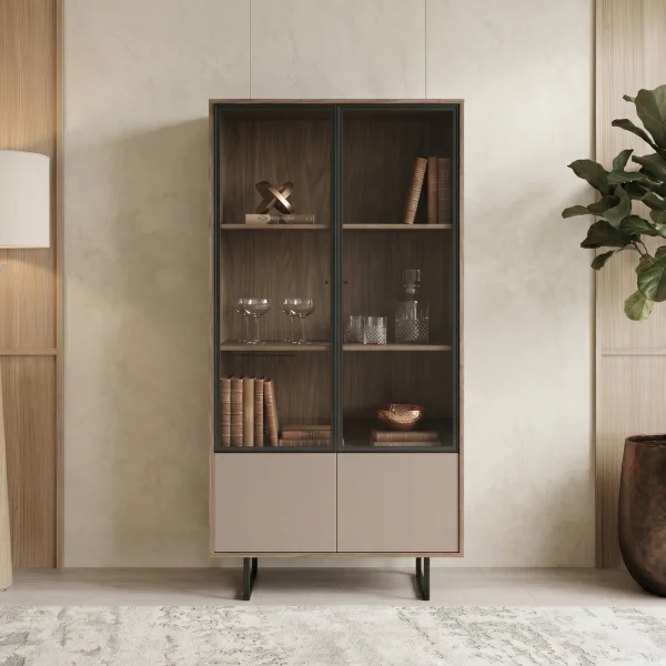 Vetrinetta moderna 90x190h cm 2 ante rovere scuro tortora Domus