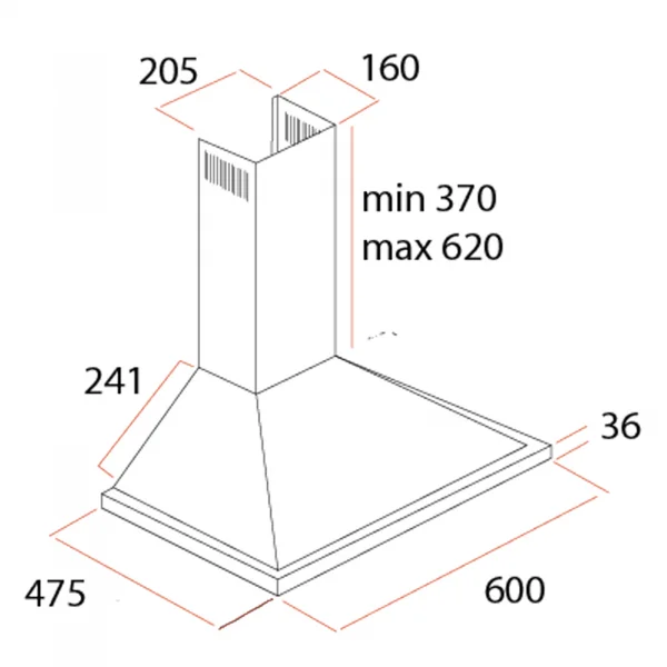 Cappa aspirante 60cm libera installazione nera Aspy