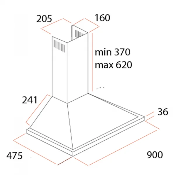Cappa aspirante 90cm libera installazione nera Aspy