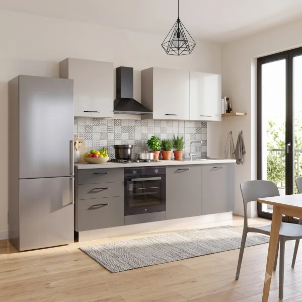 Cucina lineare 240cm reversibile moderna beige cashmere antracite Cooklab