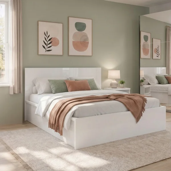 Letto matrimoniale 160x200 cm con box contenitore e rete a doghe bianco lucido Krea