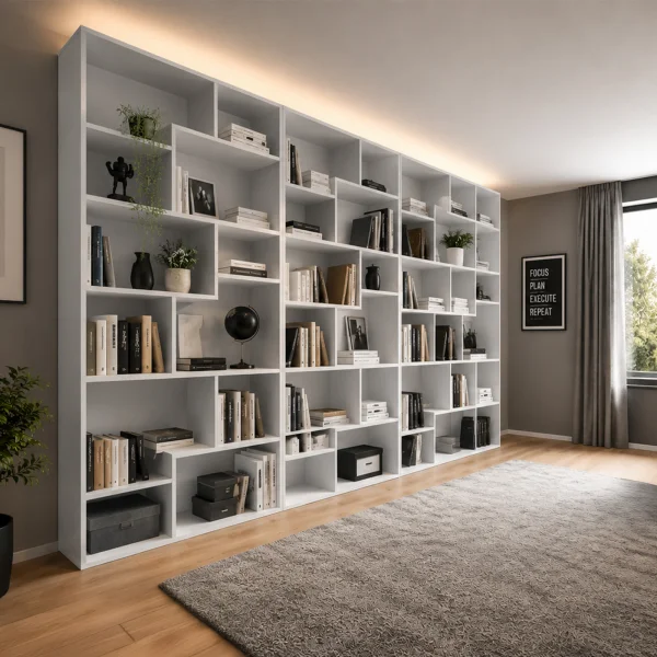 Libreria da parete 263x198h cm moderna soggiorno bianco lucido Krea