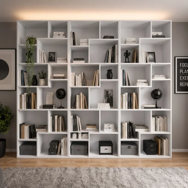 Libreria da parete 263x198h cm moderna soggiorno bianco lucido Krea