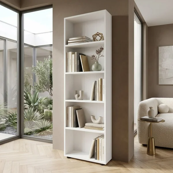Libreria da parete 56x172h cm 4 ripiani moderna soggiorno bianco Svevo