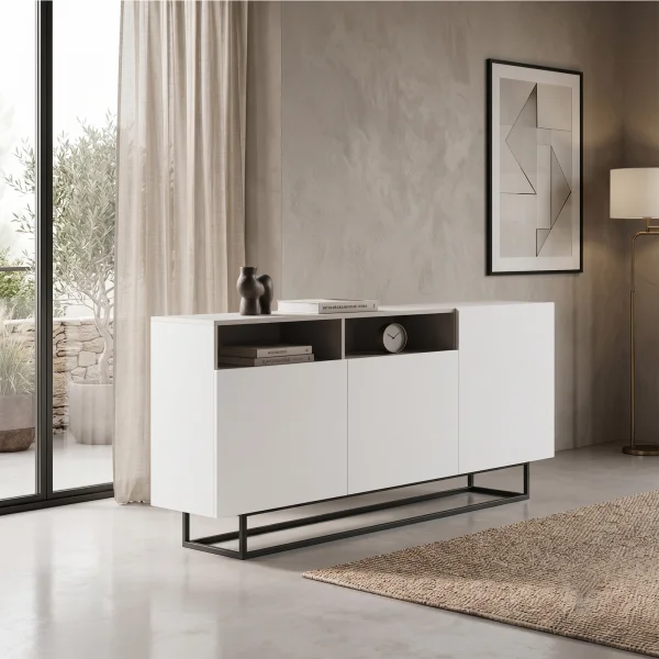 Madia 180x80h cm 3 ante moderna bianco nero Metax