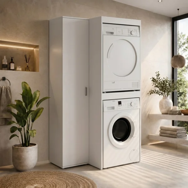 Mobile lavatrice e asciugatrice 102x190h cm con armadio 1 anta bianco opaco Minorca
