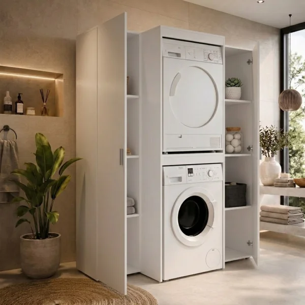 Mobile lavatrice e asciugatrice 141x190h cm con 2 armadi bianco opaco Minorca