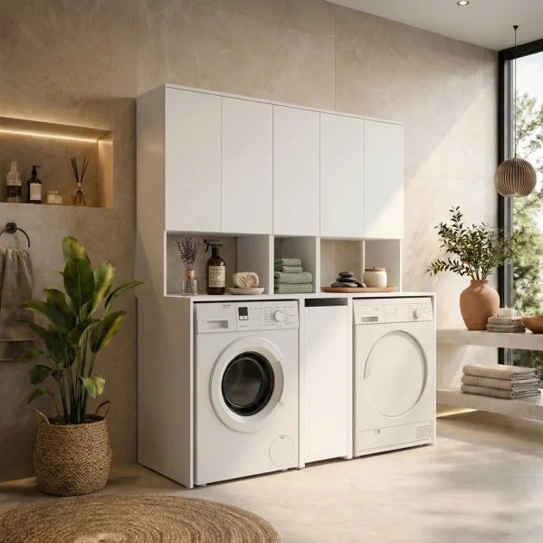 Mobile lavatrice e asciugatrice 158x190h cm 6 ante bianco opaco Minorca