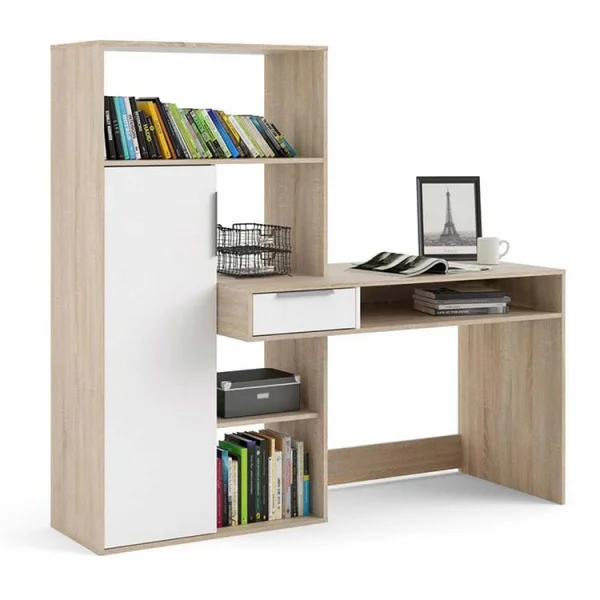 Scrivania 163x60cm ufficio con libreria bianco rovere Lorena Gihome®