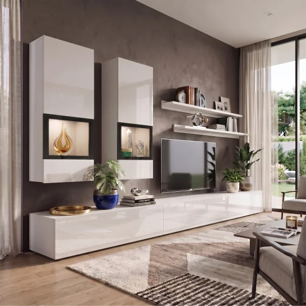 Parete attrezzata 270x176h cm soggiorno bianco nero Emotion Gihome®