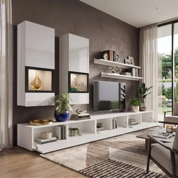 Parete attrezzata 270x176h cm soggiorno bianco nero Emotion Gihome®