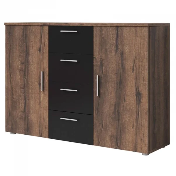 Comò moderno 132x92h cm 2 ante 4 cassetti quercia scuro nero Lisa Gihome®