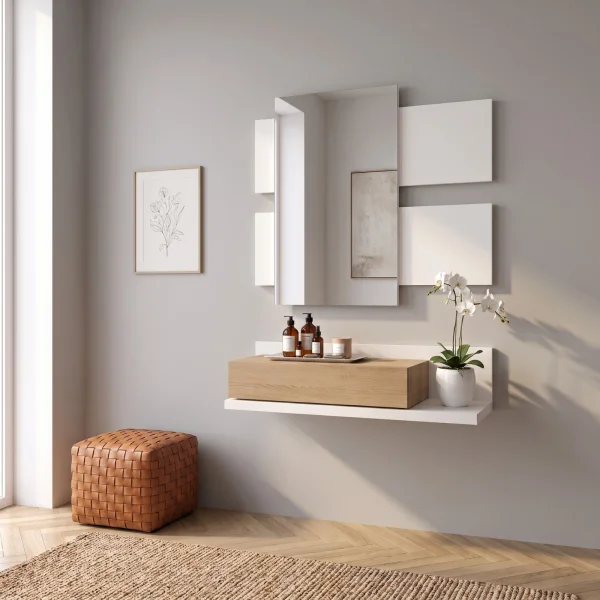 Mobile ingresso sospeso 75x140h cm con specchio bianco rovere Amy Gihome®