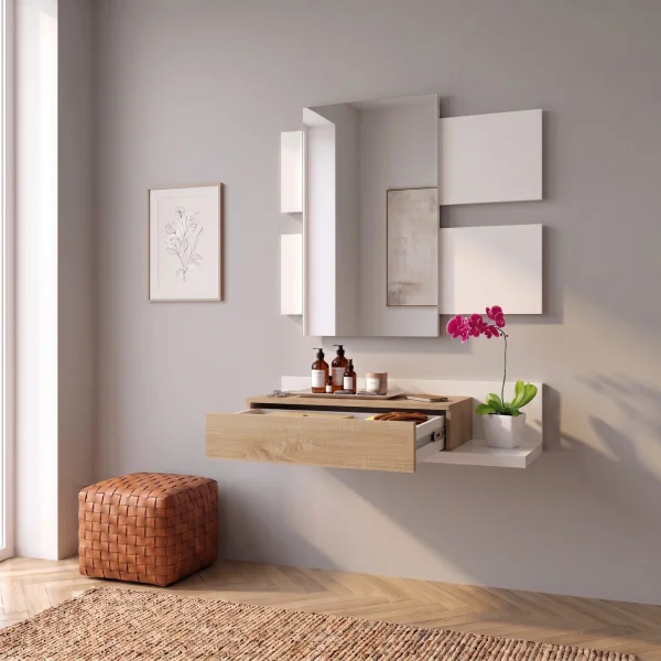 Mobile ingresso sospeso 75x140h cm con specchio bianco rovere Amy Gihome®