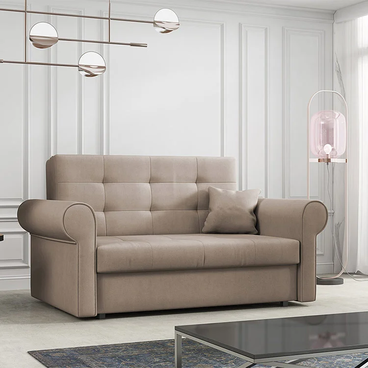Divano letto 2 posti imbottito in tessuto matrimoniale 148cm beige Jamar