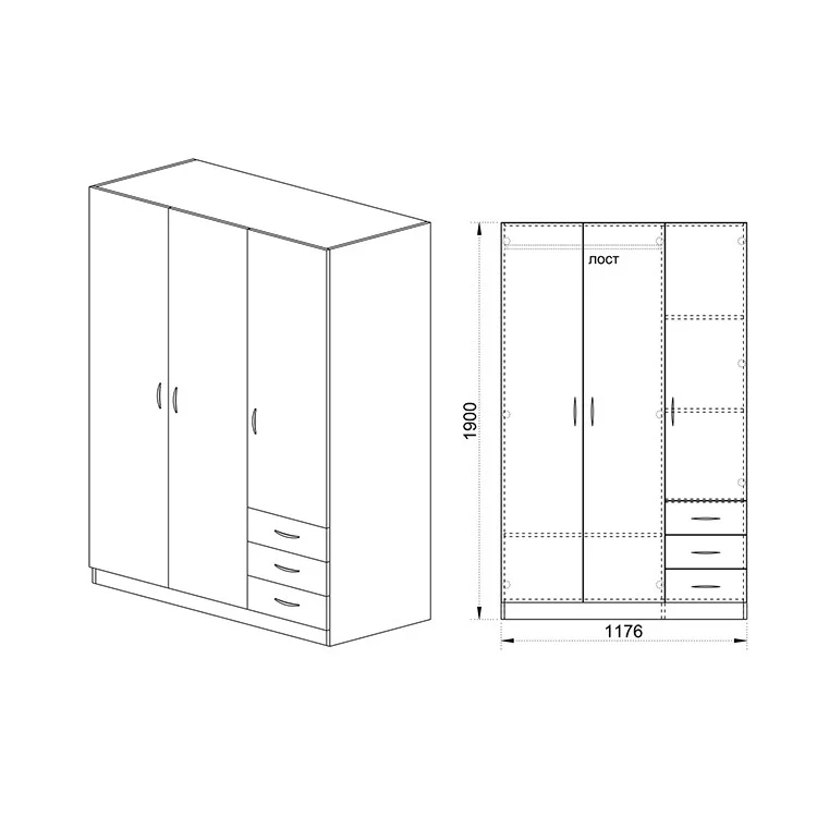 Armadio 118x191h cm 3 ante con cassetti rovere sonoma Boverio