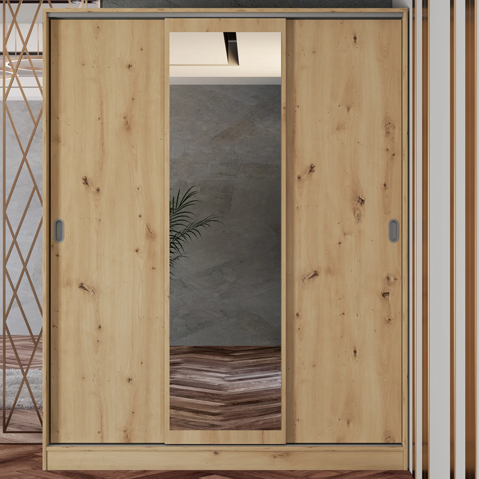 Armadio 150x191h cm scorrevole con specchio rovere rustico Collodi