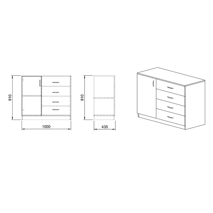 Comò 100x91h cm 1 anta con cassetti rovere sonoma Piero