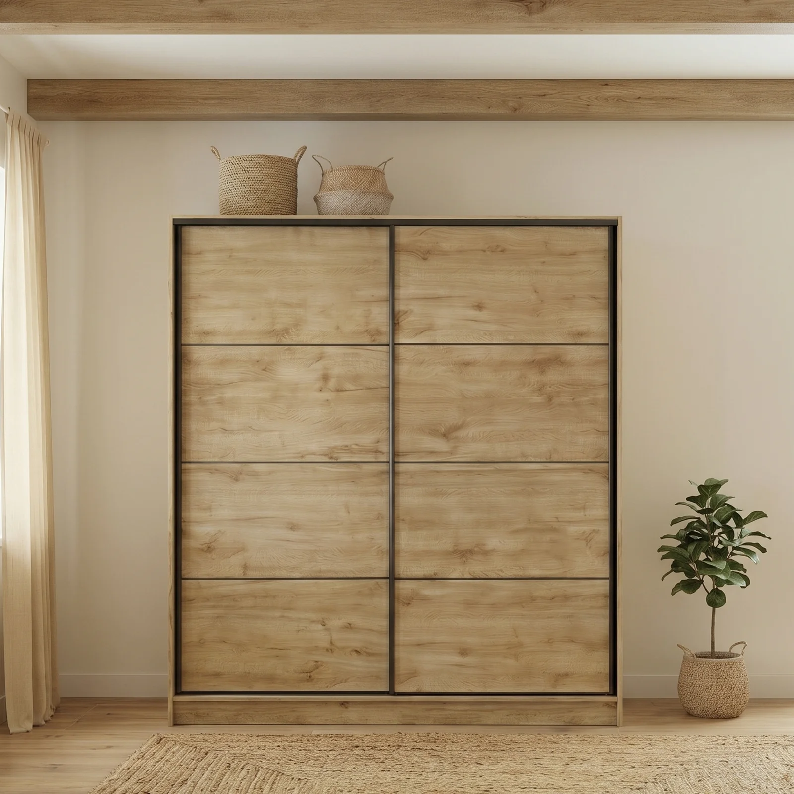 Armadio A 2 Cassetti URBNLIVING In Legno Di Quercia, Per Camera Da Letto, Con Guide E Maniglie In Metallo