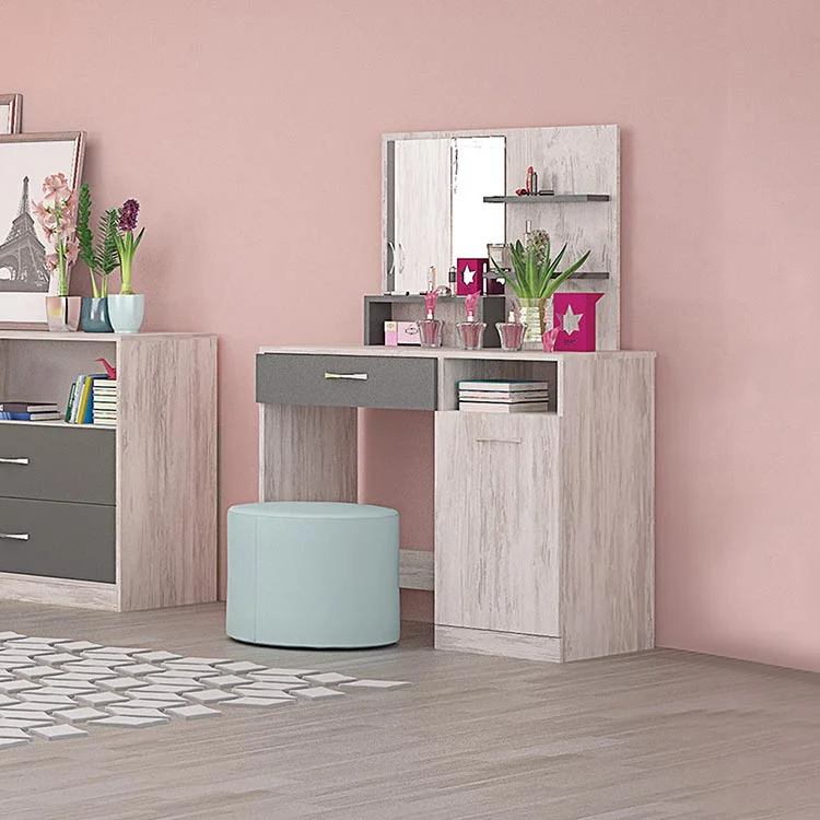 Tavolino da toeletta 1 cassetto con specchio e sgabello bianco e beige BOLLENE | Leroy Merlin Tavolino da toeletta 1 cassetto con specchio e sgabello bianco e beige BOLLENE | Leroy Merlin