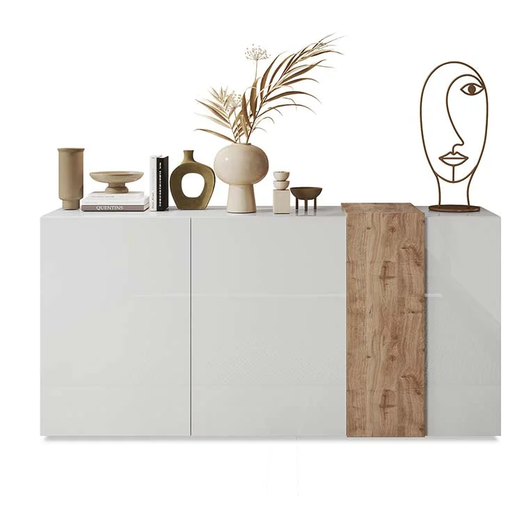 Madia Per Soggiorno 144 Cm - Rovere Nordic E Bianco Opaco Con 3 Ante - Moderna E Funzionale
