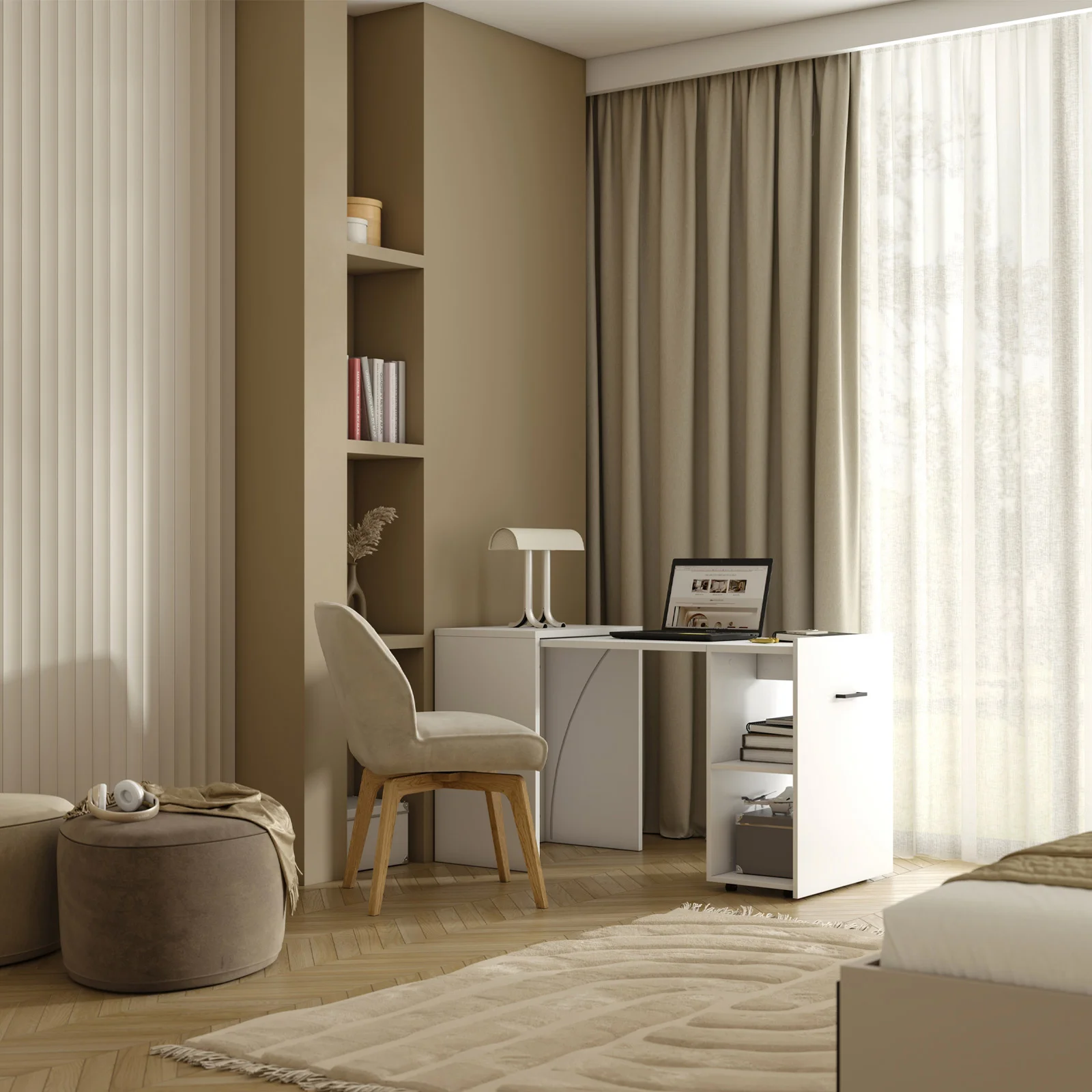 Scrivanie angolari 180cm, scrivania per computer, adatta per camera da letto, studio, MDF, bianco naturale Scrivanie angolari 180cm, scrivania per computer, adatta per camera da letto, studio, MDF, bianco naturale