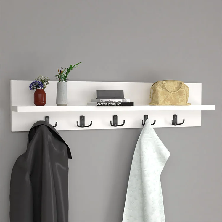 Appendiabiti da parete 80x18cm con mensola bianco Makira