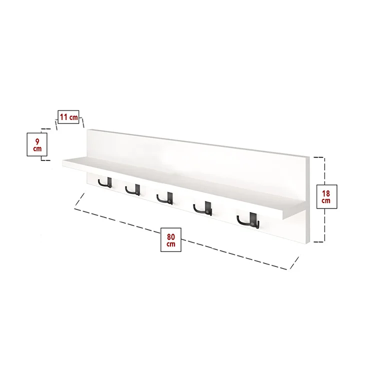 Appendiabiti da parete 80x18cm con mensola bianco Makira