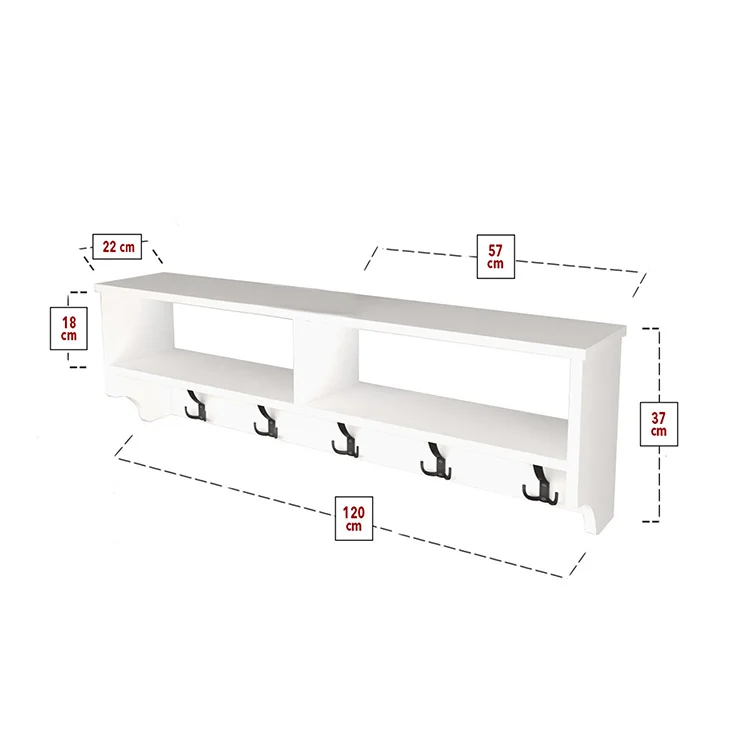 Appendiabiti da parete 120x37h cm con vani bianco Fionia