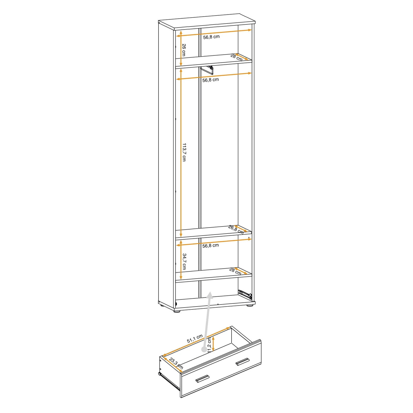 Armadio multiuso ingresso 60x203h cm 2 ante stampa a righe rovere rustico antracite California Gihome®