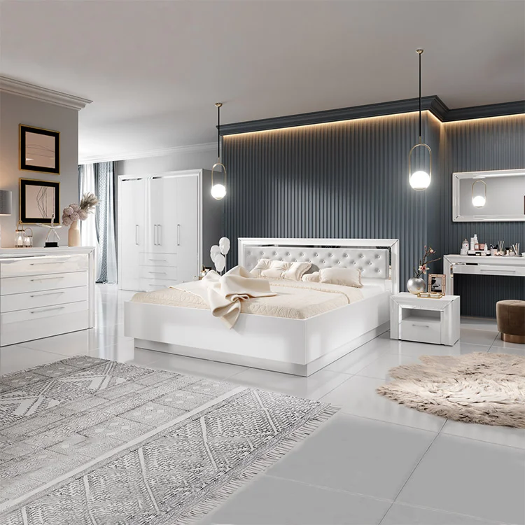 Armadio 199x214h cm 4 ante battenti 3 cassetti moderno bianco Benz