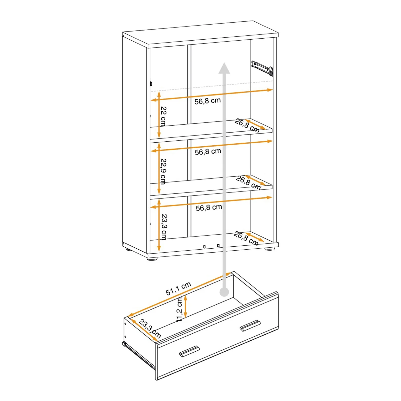 Mobile multiuso ingresso 60x96h cm stampa a righe rovere rustico antracite California Gihome®