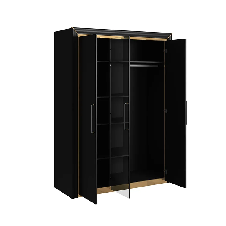 Armadio 155x214h cm 3 ante con specchio modderno nero oro Benz