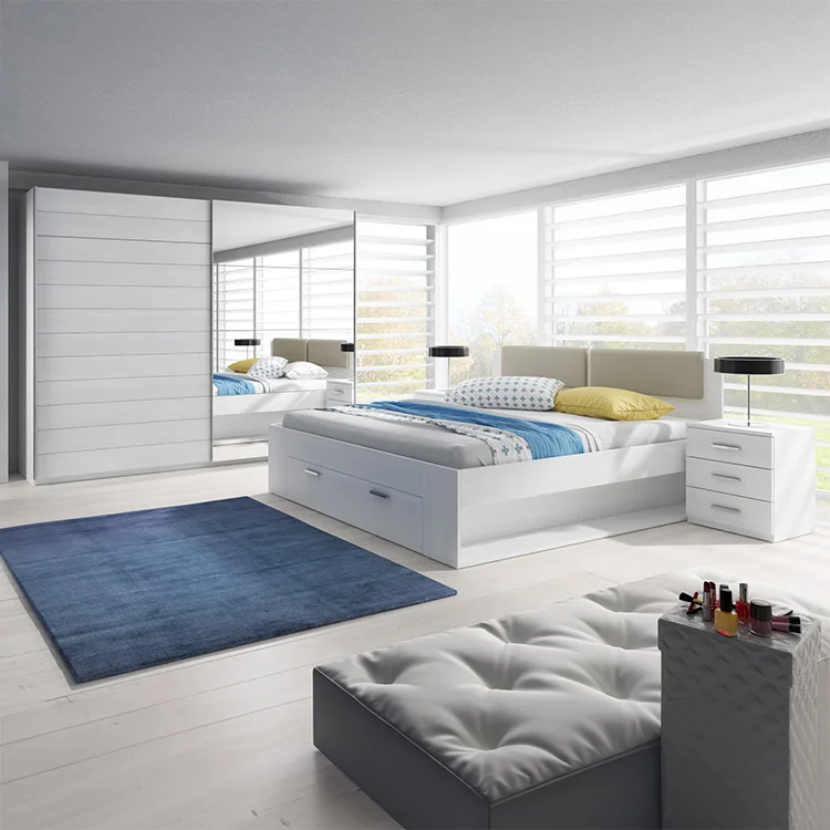 Camera completa con letto matrimoniale 160x200cm pino bianco beige Cortina