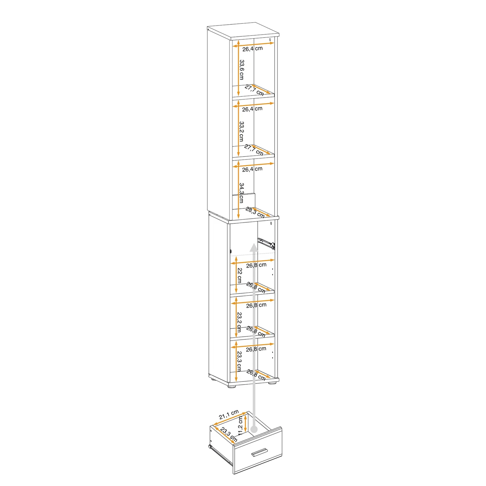 Colonna con libreria 30x203h cm stampa a righe rovere rustico antracite California Gihome®