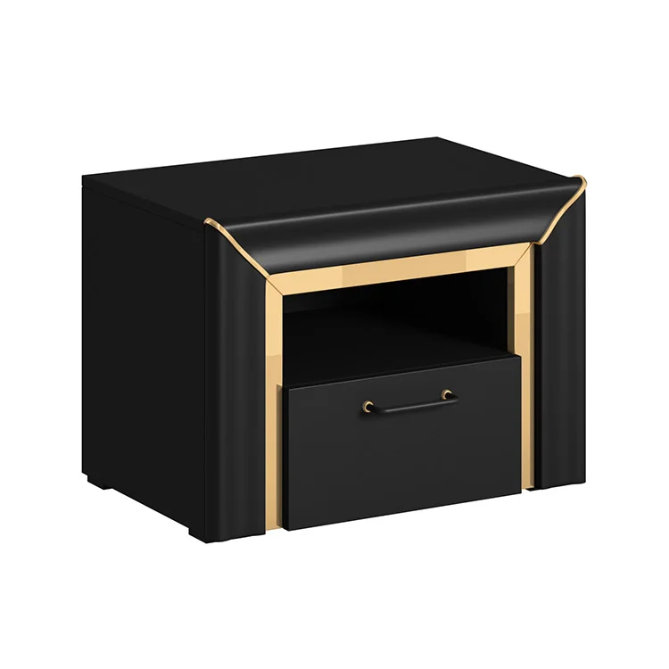 Comodino moderno 1 cassetto 60x44cm nero oro Benz